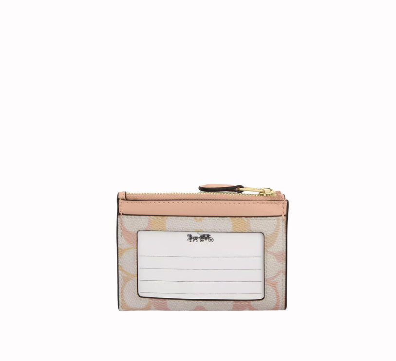 Coach Women's Mini Skinny Id Case In Pretty Signature Canvas Gold/Chalk/Pink