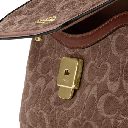 Coach Women's Etta Small Flap Shoulder Bag In Signature Chenille Gold/Light Khaki/Vintage Brown