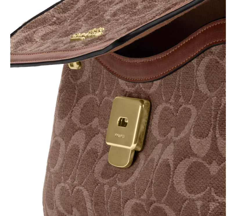 Coach Women's Etta Small Flap Shoulder Bag In Signature Chenille Gold/Light Khaki/Vintage Brown