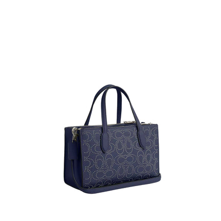 Coach Women's Nina Small Tote Bag With Signature Rivets Black Antique Nickel/True Navy