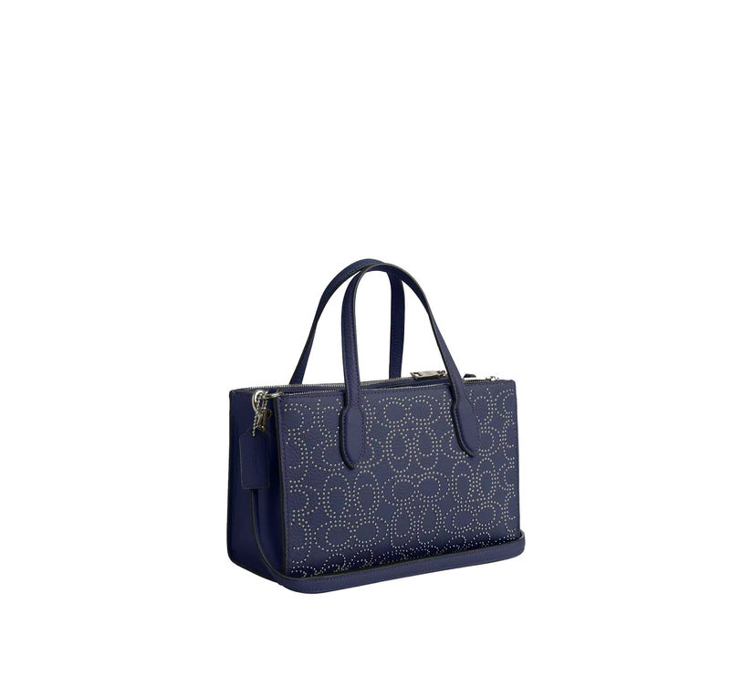 Coach Women's Nina Small Tote Bag With Signature Rivets Black Antique Nickel/True Navy