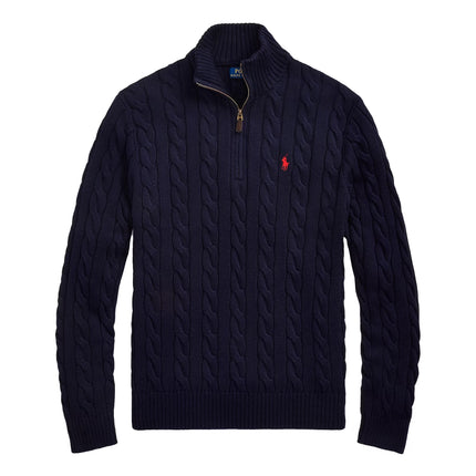 Polo Ralph Lauren Men's Cable-Knit Cotton Quarter-Zip Sweater Hunter Navy