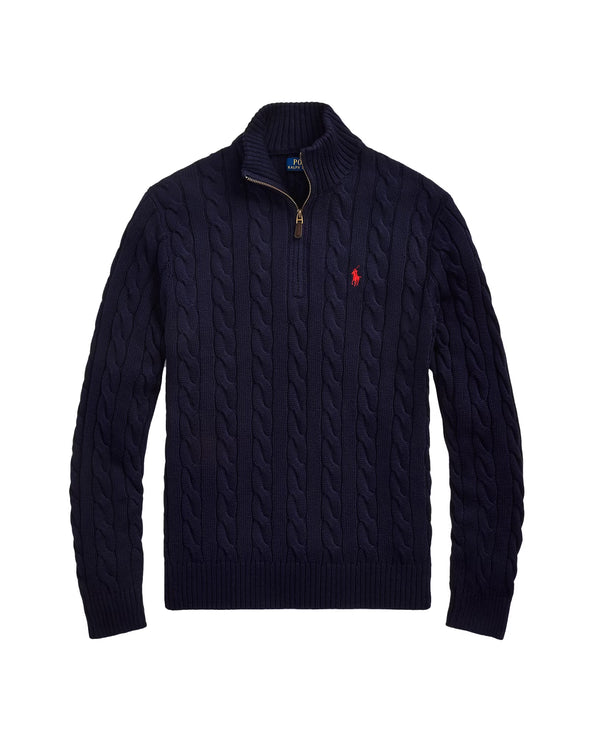 Polo Ralph Lauren Men's Cable-Knit Cotton Quarter-Zip Sweater Hunter Navy