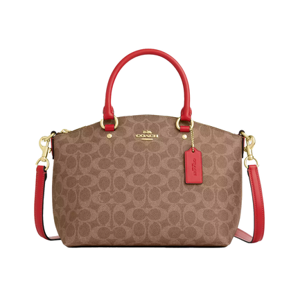Coach Women's Sadie Satchel Bag In Signature Canvas Gold/Tan/Carnation