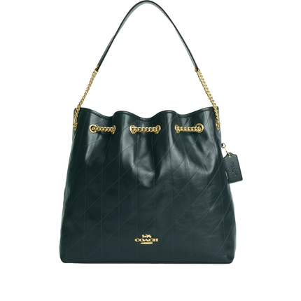 Coach Women's Evelyn Large Shoulder Bag With Quilting Gold/Dark Teal