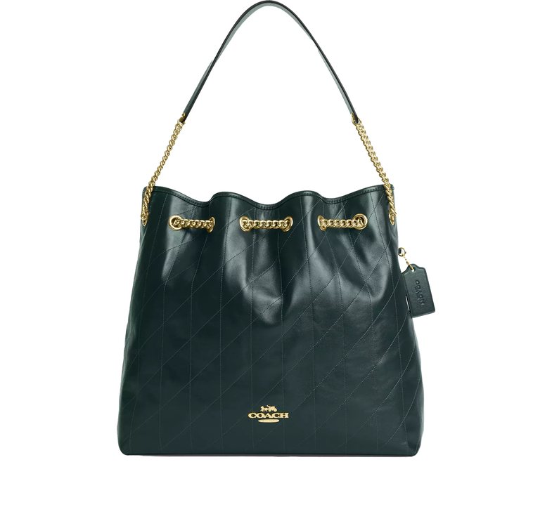 Coach Women's Evelyn Large Shoulder Bag With Quilting Gold/Dark Teal