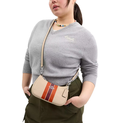 Coach Women's Teri Mini Crossbody Bag With Stripe Silver/Ivory Multi