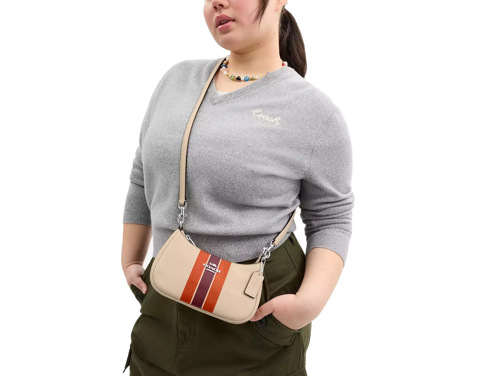 Coach Women's Teri Mini Crossbody Bag With Stripe Silver/Ivory Multi