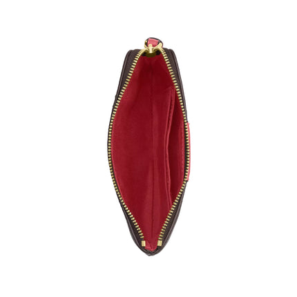 Coach Women's Corner Zip Wristlet In Signature Canvas With Stripe Gold/Walnut/True Red