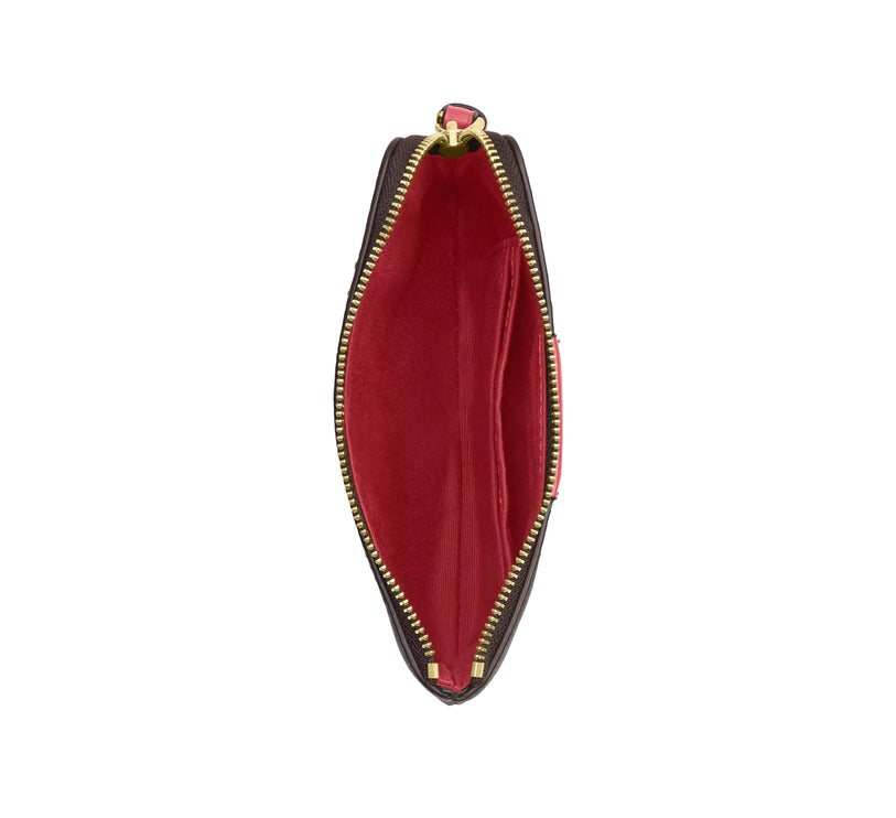Coach Women's Corner Zip Wristlet In Signature Canvas With Stripe Gold/Walnut/True Red