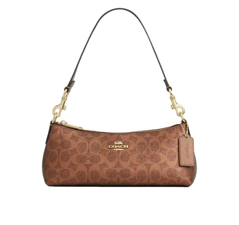 Coach Women's Charlotte Shoulder Bag In Signature Canvas Gold/Brown/Copper