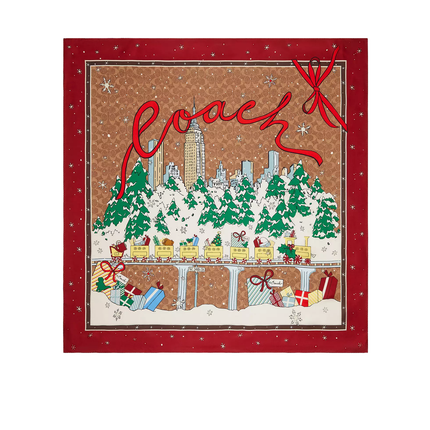 Coach Women's Signature Central Park Print Silk Square Scarf Tan Multi
