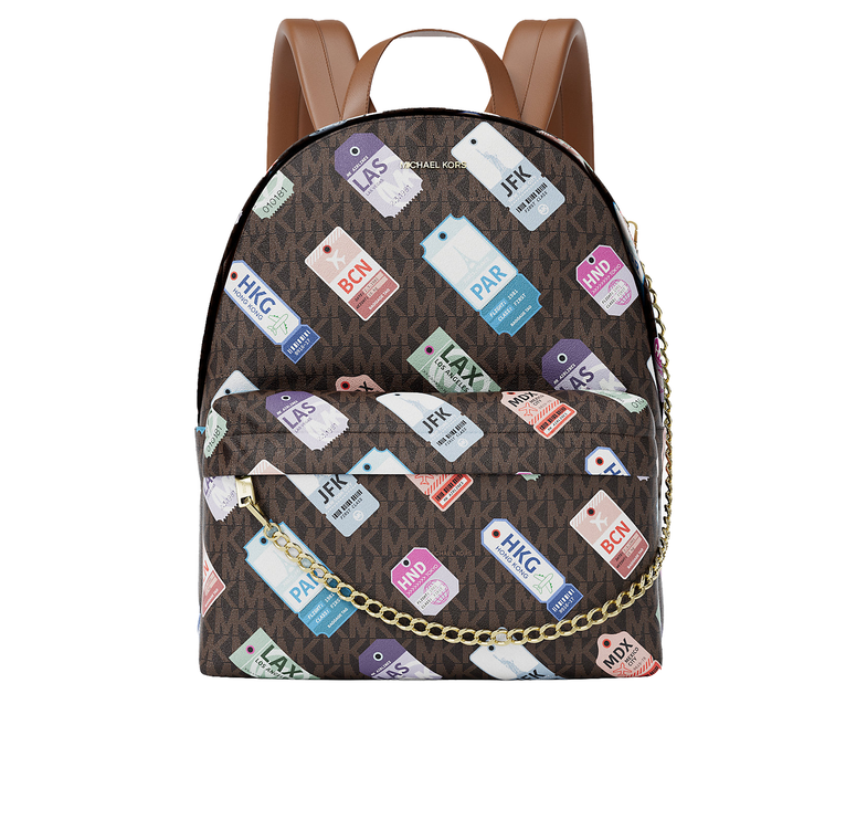Michael Kors Women's Slater Medium Printed Signature Logo Backpack Brown