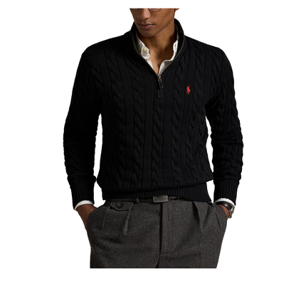 Polo Ralph Lauren Men's Cable-Knit Cotton Quarter-Zip Sweater Polo Black