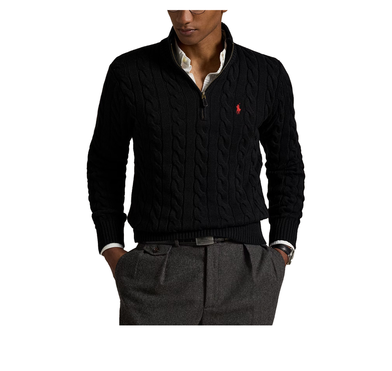 Polo Ralph Lauren Men's Cable-Knit Cotton Quarter-Zip Sweater Polo Black