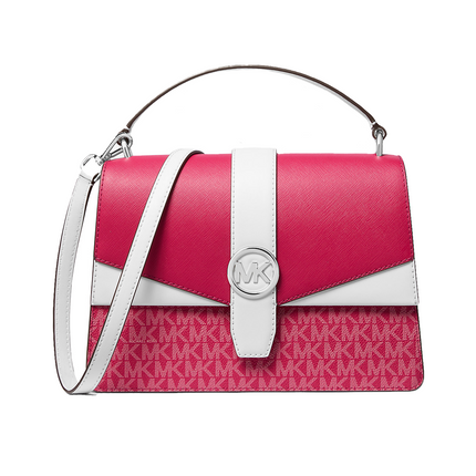 Michael Kors Women's Greenwich Medium Color-Block and Signature Logo Satchel Bag Dark Raspberry Multi