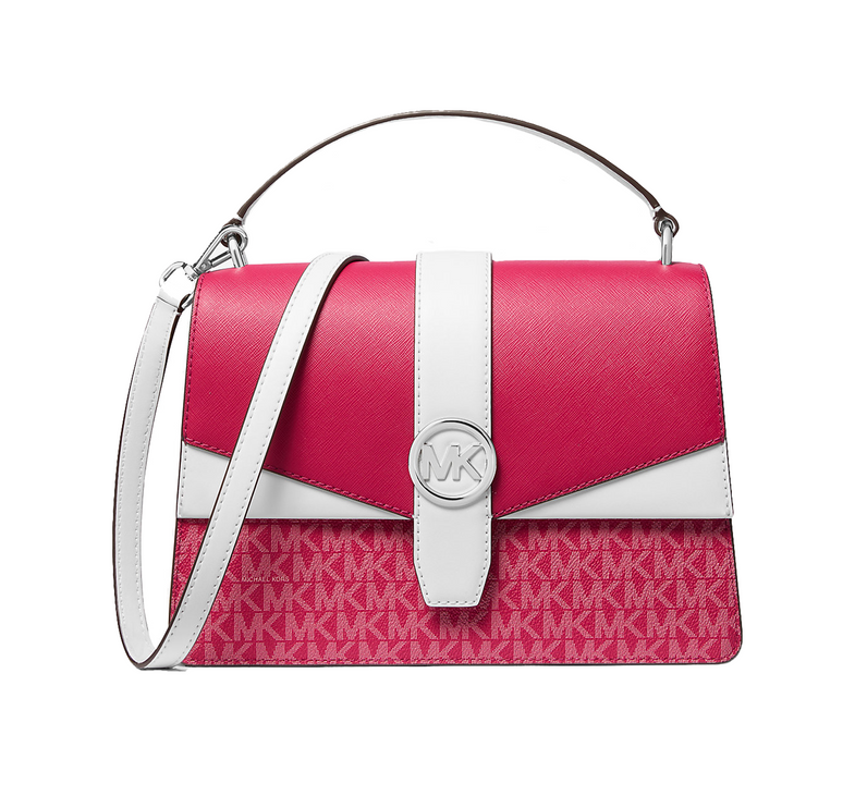 Michael Kors Women's Greenwich Medium Color-Block and Signature Logo Satchel Bag Dark Raspberry Multi