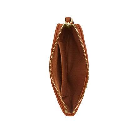 Coach Women's Corner Zip Wristlet In Regenerative Cotton With Plaid Print Gold/Burnished Amber