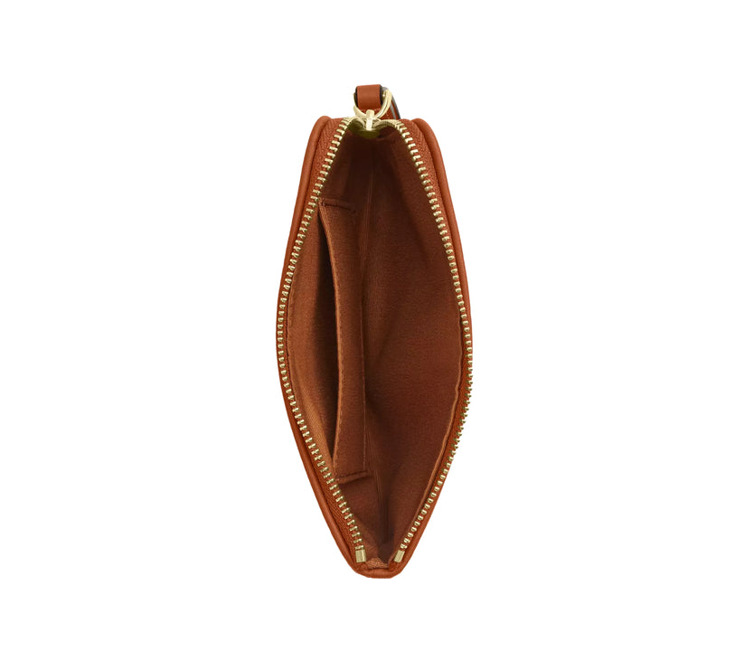 Coach Women's Corner Zip Wristlet In Regenerative Cotton With Plaid Print Gold/Burnished Amber