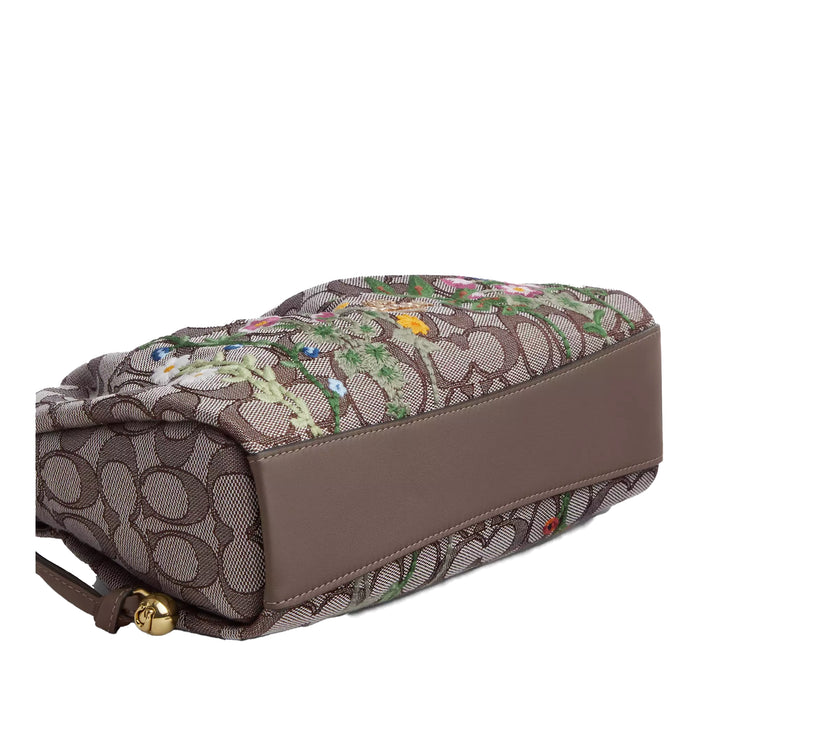 Coach Women's Faye Shoulder Bag In Signature Jacquard With Floral Embroidery Gold/Oak Multi