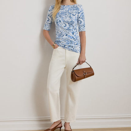 Polo Ralph Lauren Women's Paisley Stretch Cotton Boatneck Tee White/Blue