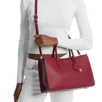 Michael Kors Women's Scarlett Medium Leather Satchel Deep Red