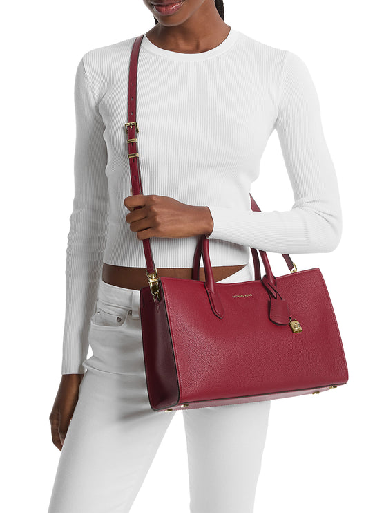 Michael Kors Women's Scarlett Medium Leather Satchel Deep Red