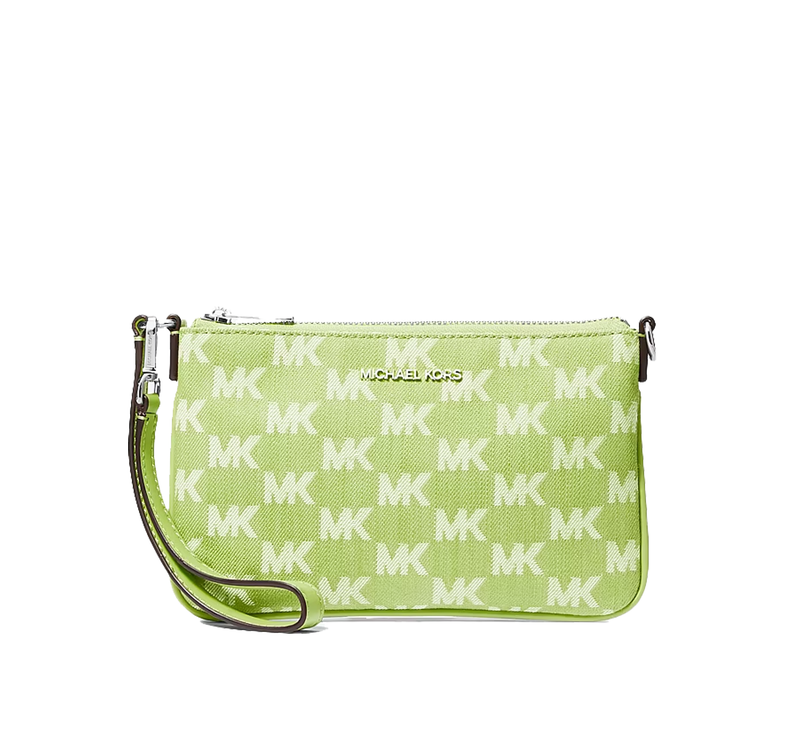 Michael Kors Women's Jet Set Travel Small Logo Jacquard Denim Wristlet Lime/Silver