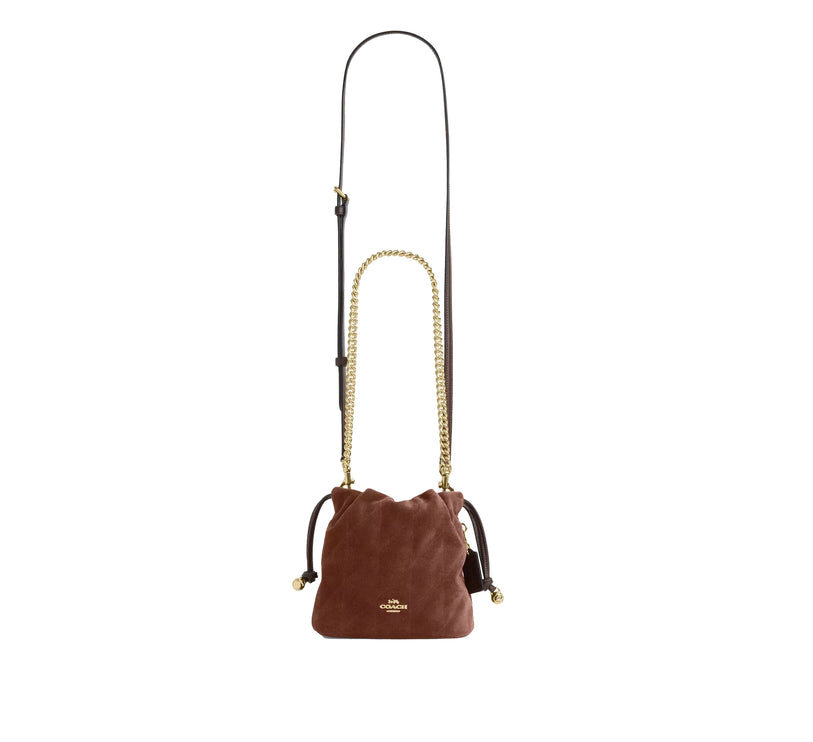 Coach Women's Faye Mini Drawstring Bag With Quilting Suede Gold