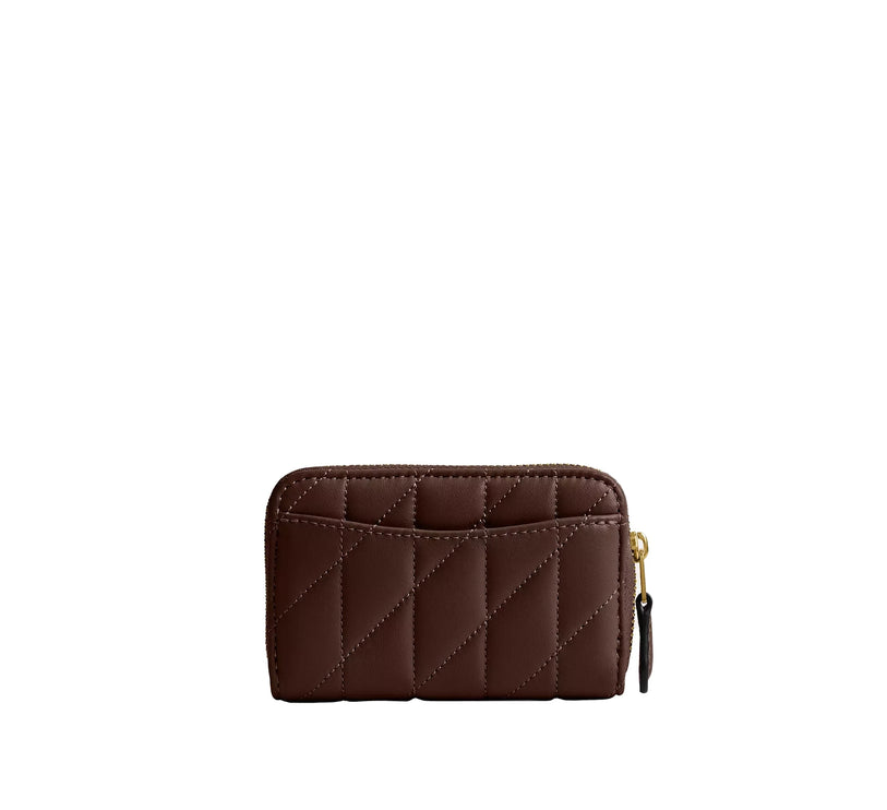 Coach Women's Essential Small Zip Around Card Case With Pillow Quilting Brass/Maple