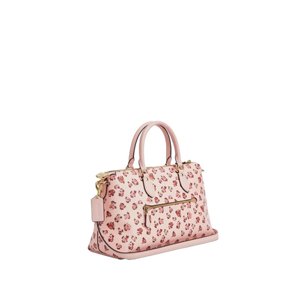 Coach Women's Georgia Satchel Bag With Rose Print Gold/Blush Multi