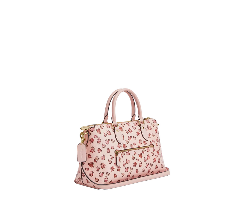 Coach Women's Georgia Satchel Bag With Rose Print Gold/Blush Multi