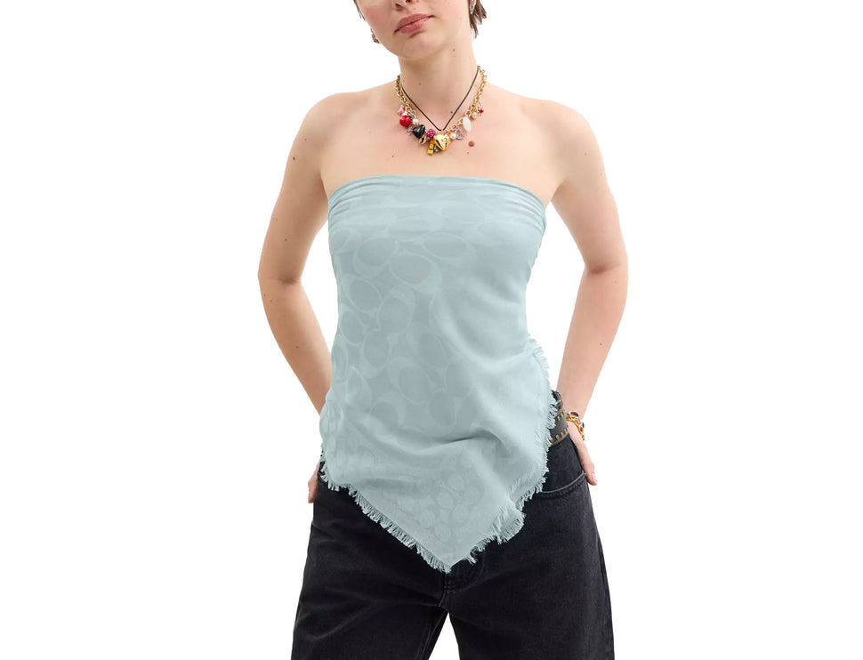 Coach Women's  Signature Oversized Square Scarf Light Blue