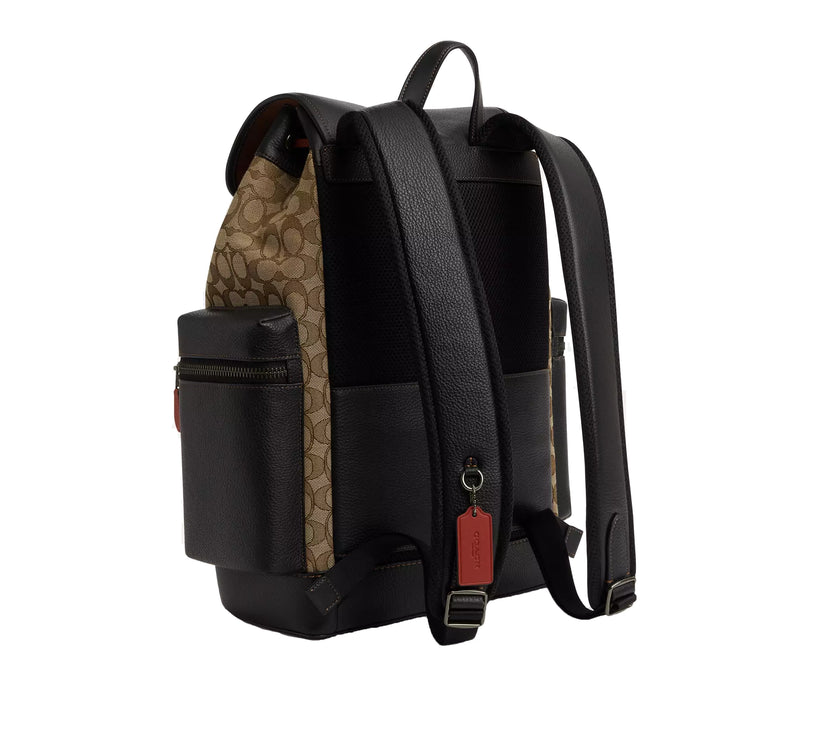 Coach Unisex Sprint Backpack In Signature Jacquard  Black Antique Nickel/Khaki/Black Multi