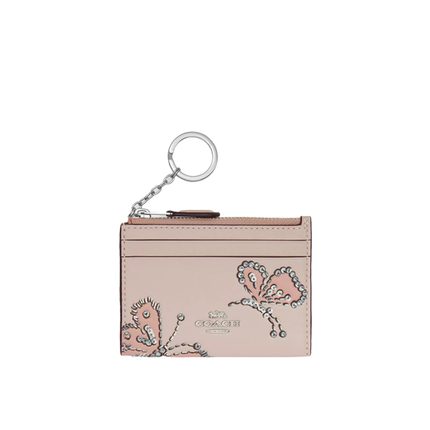 Coach Women's Mini Skinny Id Case With Butterfly Print Pink/Silver