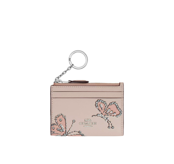 Coach Women's Mini Skinny Id Case With Butterfly Print Pink/Silver