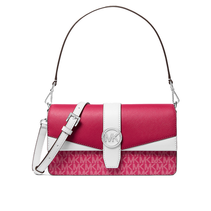 Michael Kors Women's Greenwich Medium Signature Logo Convertible Shoulder Bag Dark Raspberry Multi