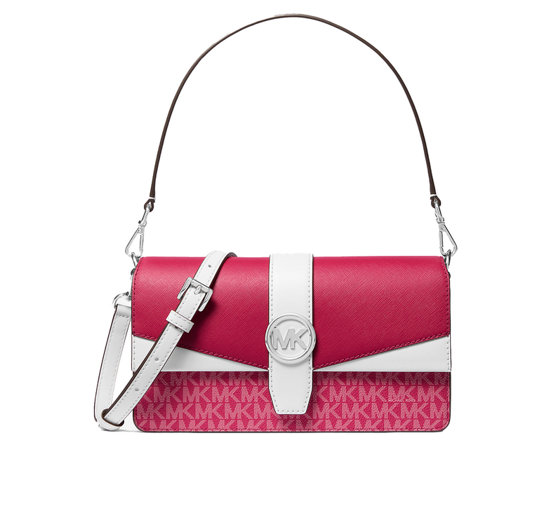 Michael Kors Women's Greenwich Medium Signature Logo Convertible Shoulder Bag Dark Raspberry Multi