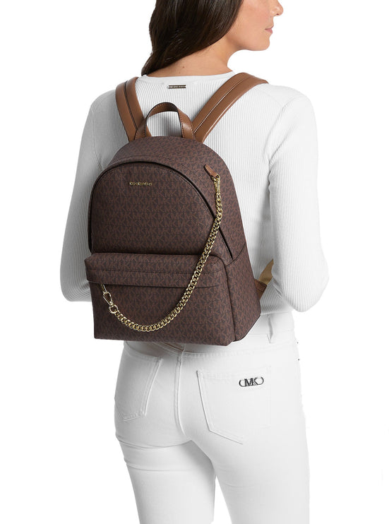 Michael Kors Women's Slater Medium Signature Logo Backpack Brown/Gold