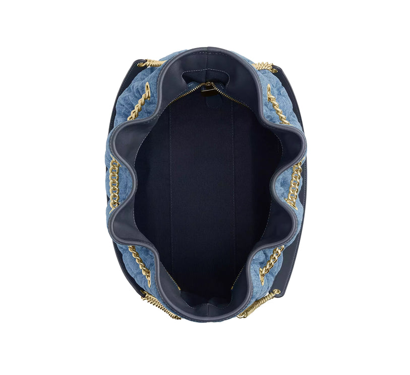 Coach Women's Evelyn Large Shoulder Bag In Regenerative Cotton With Quilting Gold/Indigo