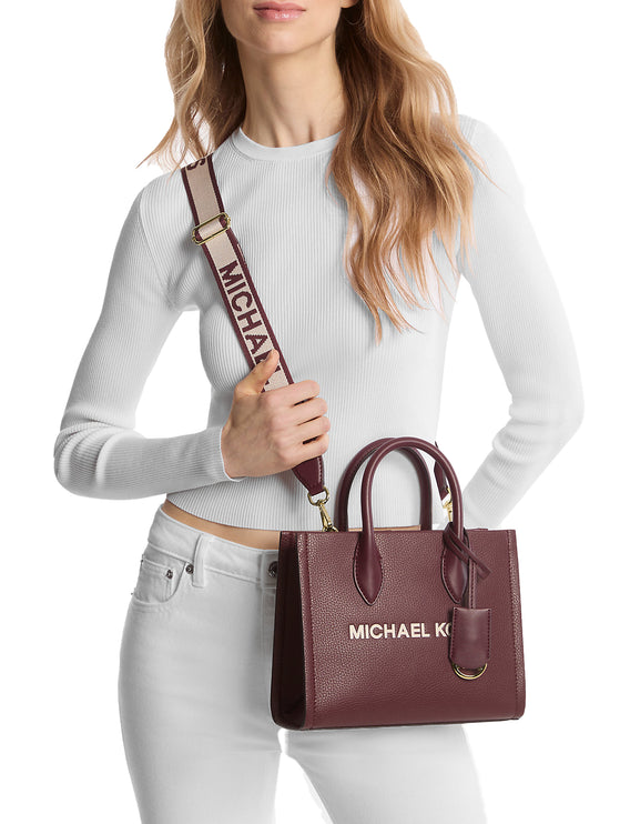 Michael Kors Women's Mirella Small Pebbled Leather Crossbody Bag Oxblood