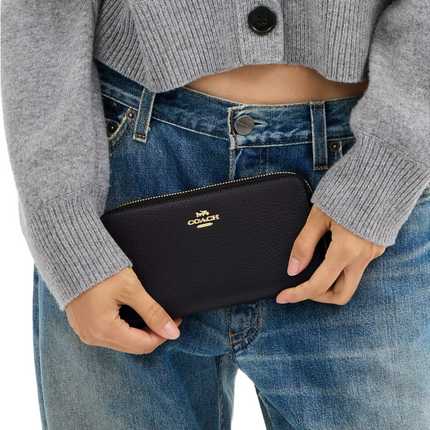 Coach Women's Long Zip Around Wallet With Detachable Card Case Gold/Black