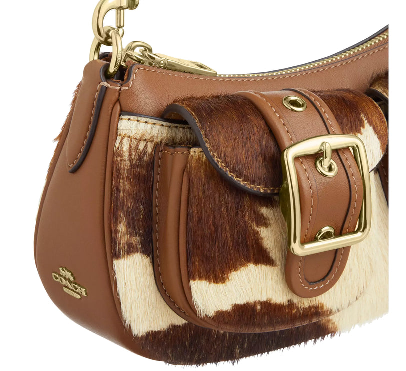 Coach Women's Ashton Shoulder Bag In Haircalf With Cow Print Gold/Cow Multi