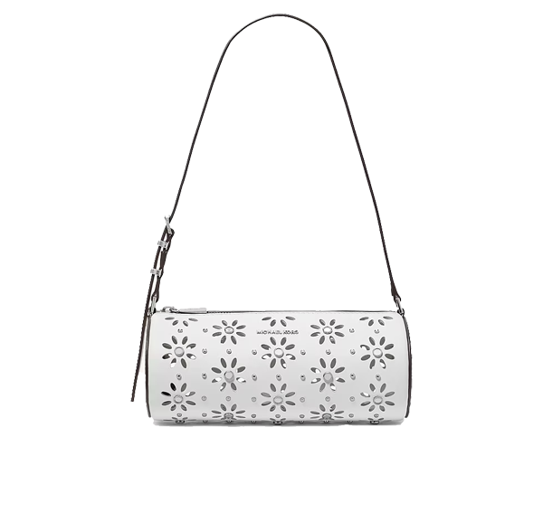 Michael Kors Women's Izzy Small Pebbled Leather Barrel Pochette Optic White/Silver