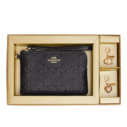 Coach Women's Boxed Corner Zip Wristlet In Signature Leather Gold/Black
