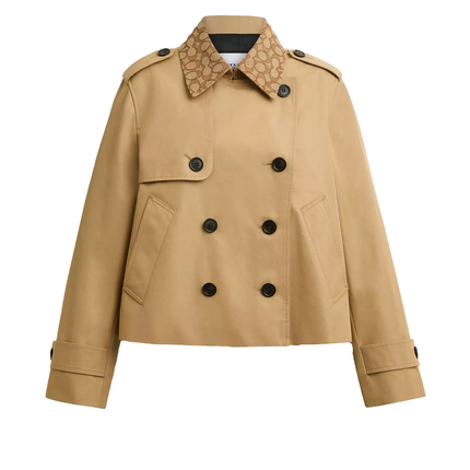 Coach Women's Short Trench Coat With Signature Collar Khaki