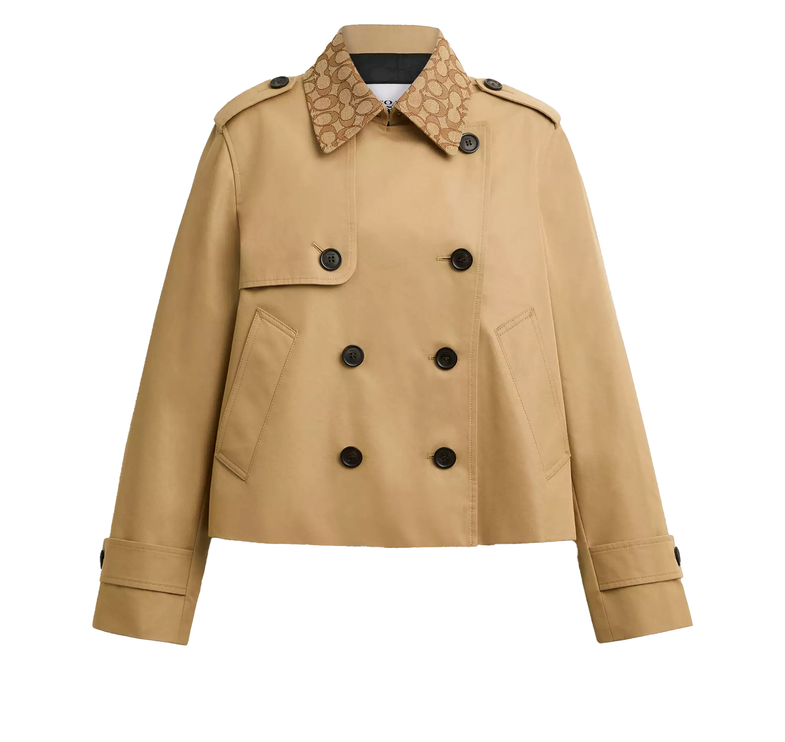 Coach Women's Short Trench Coat With Signature Collar Khaki