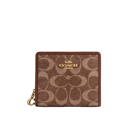 Coach Women's Snap Wallet In Signature Chenille Gold/Light Khaki/Vintage Brown