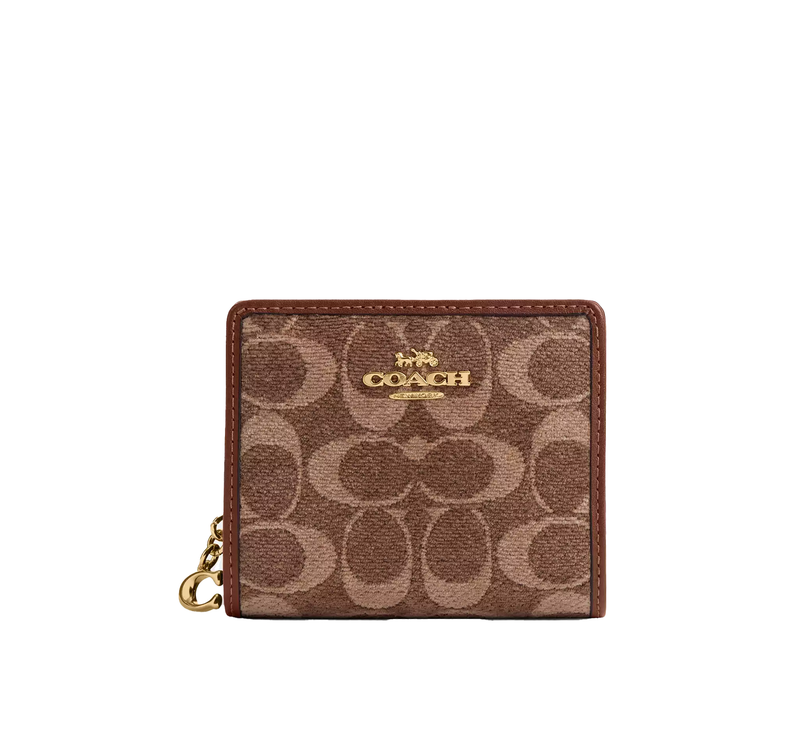 Coach Women's Snap Wallet In Signature Chenille Gold/Light Khaki/Vintage Brown