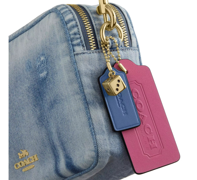 Coach Women's Carey Crossbody Bag In Loved Denim With Charms Gold/Light Indigo